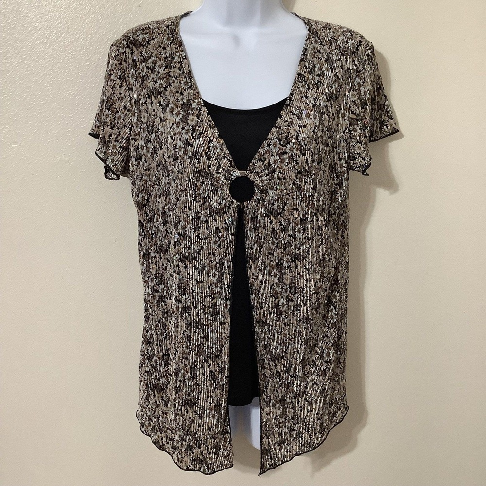 Vintage Y2K Floral Fairycore Cottagecore Cardigan Sequin Fairy‎ Blouse Medium